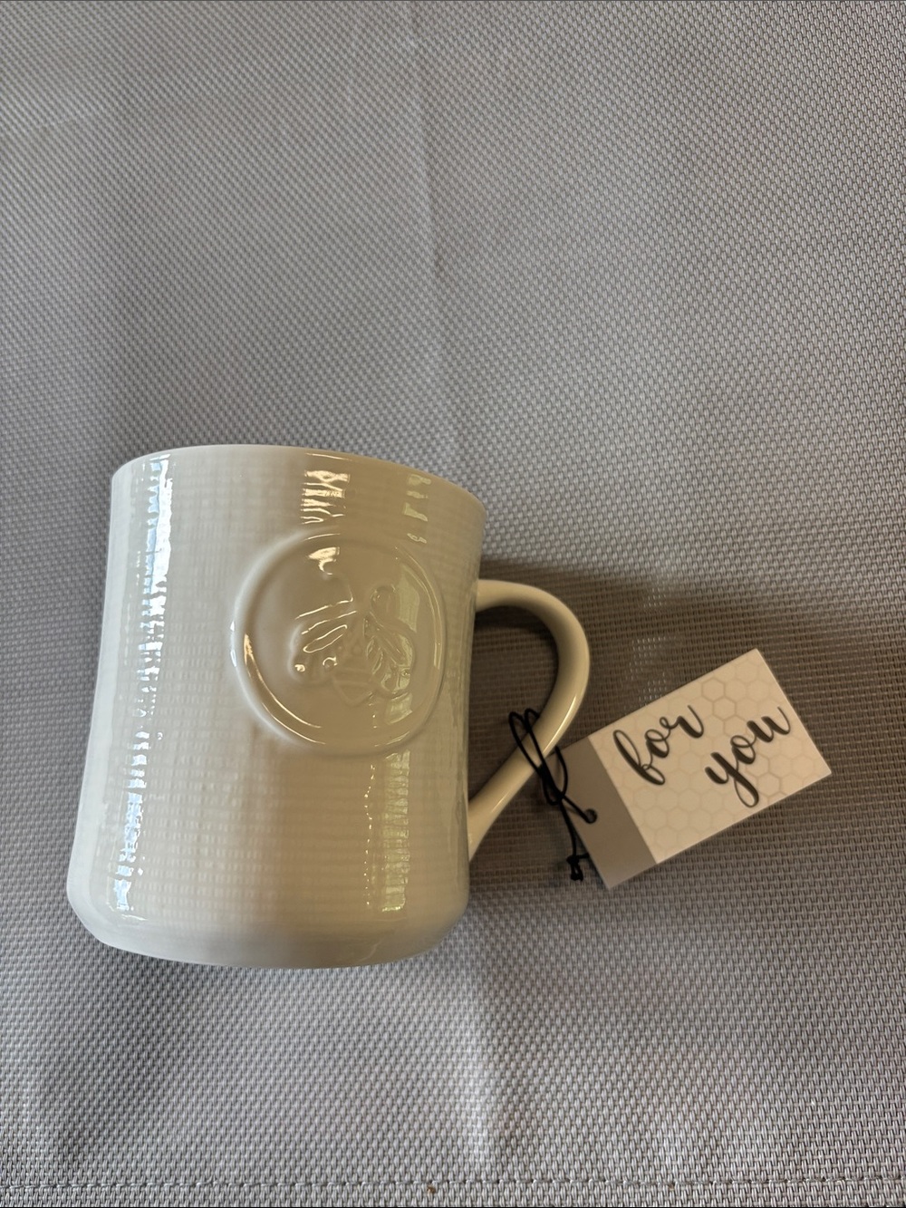 Sheffield Home Cream Ceramic Mug with Embossed bee Medallion “queen bee” NWT